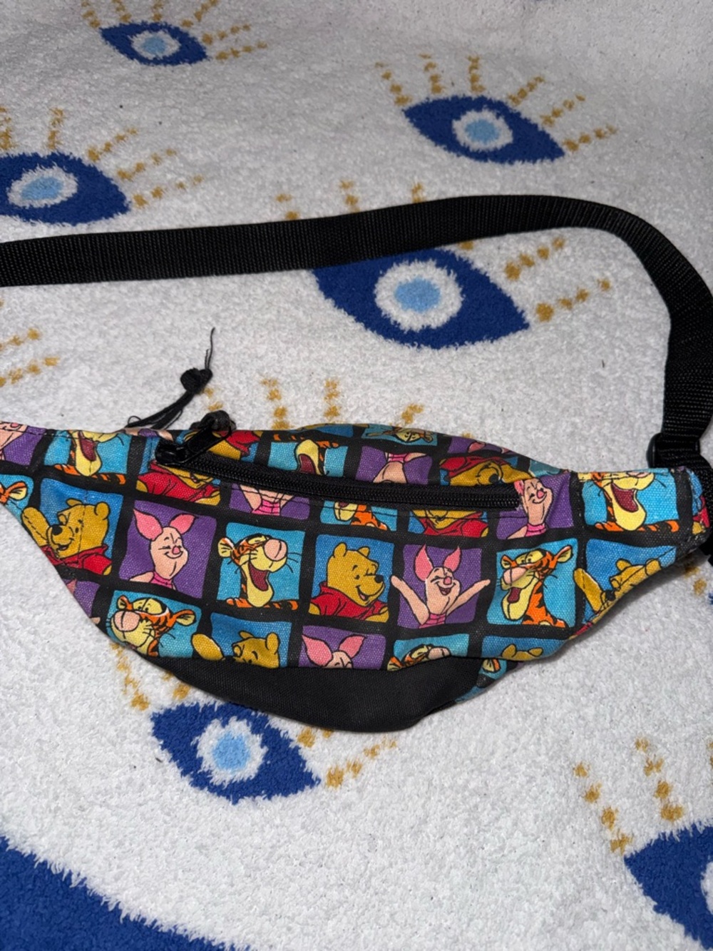 Vintage Disney Winnie the Pooh Black Fanny Pack with Colorful Character Panels - Picture 5 of 5